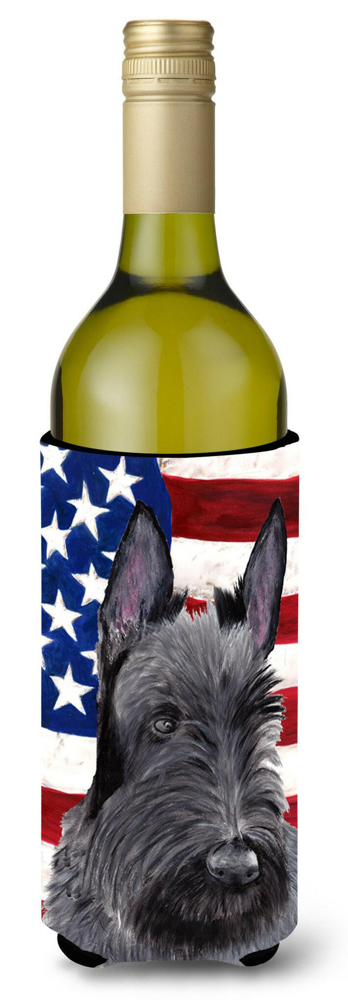 USA American Flag with Scottish Terrier Wine Bottle Beverage Insulator Beverage Insulator Hugger by Caroline's Treasures