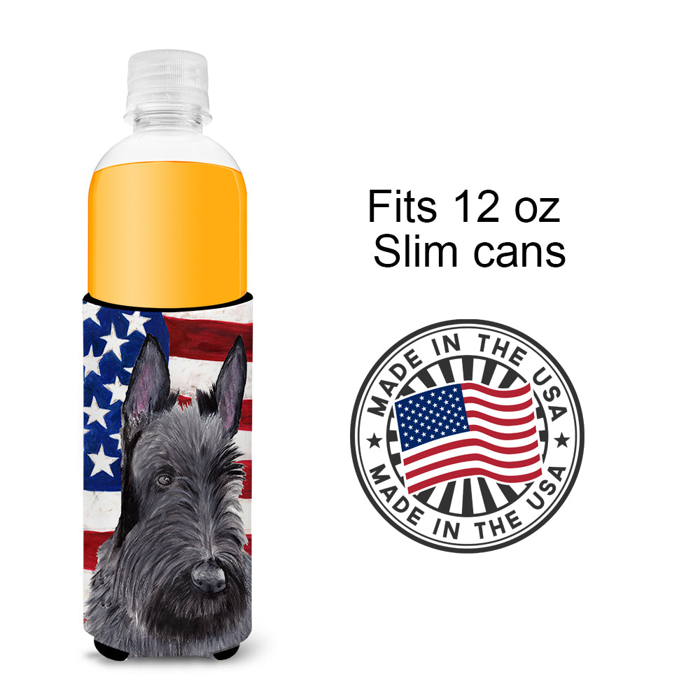 USA American Flag with Scottish Terrier Ultra Beverage Insulators for slim cans SC9032MUK