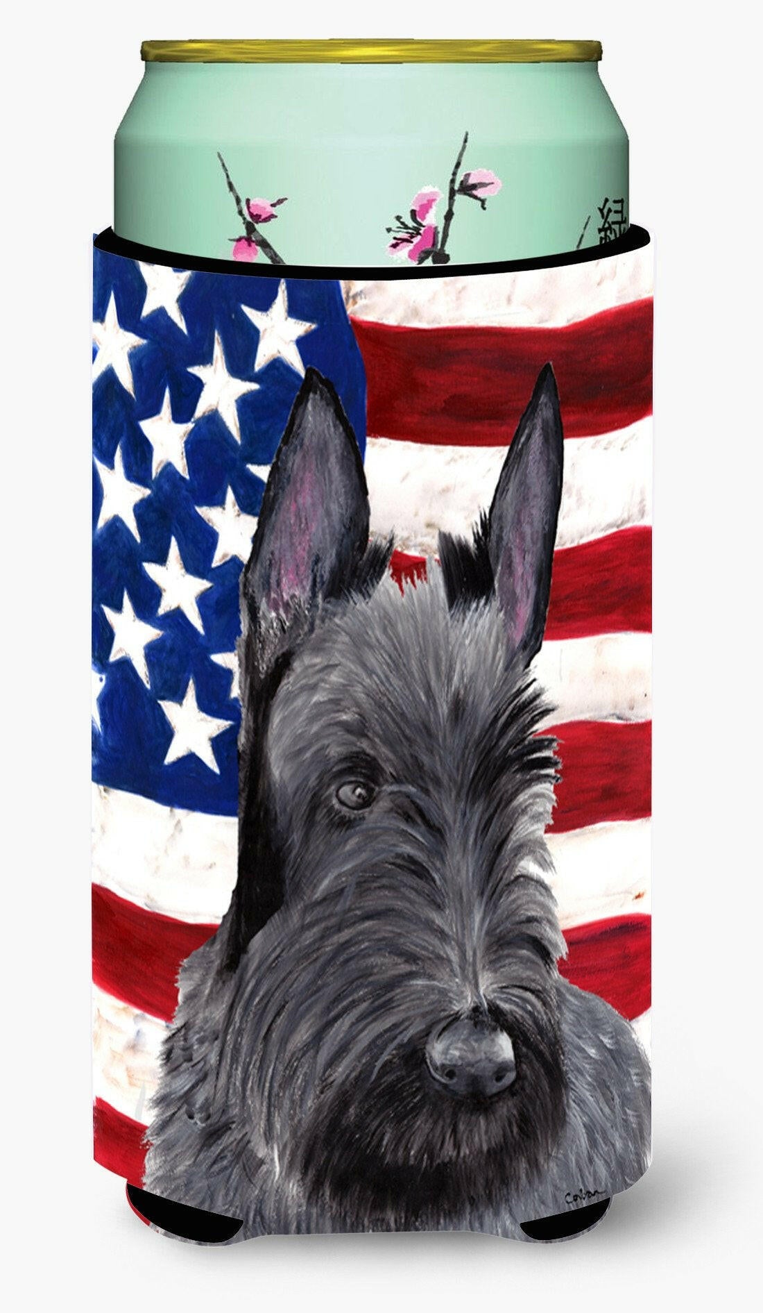 USA American Flag with Scottish Terrier  Tall Boy Beverage Insulator Beverage Insulator Hugger by Caroline&#39;s Treasures