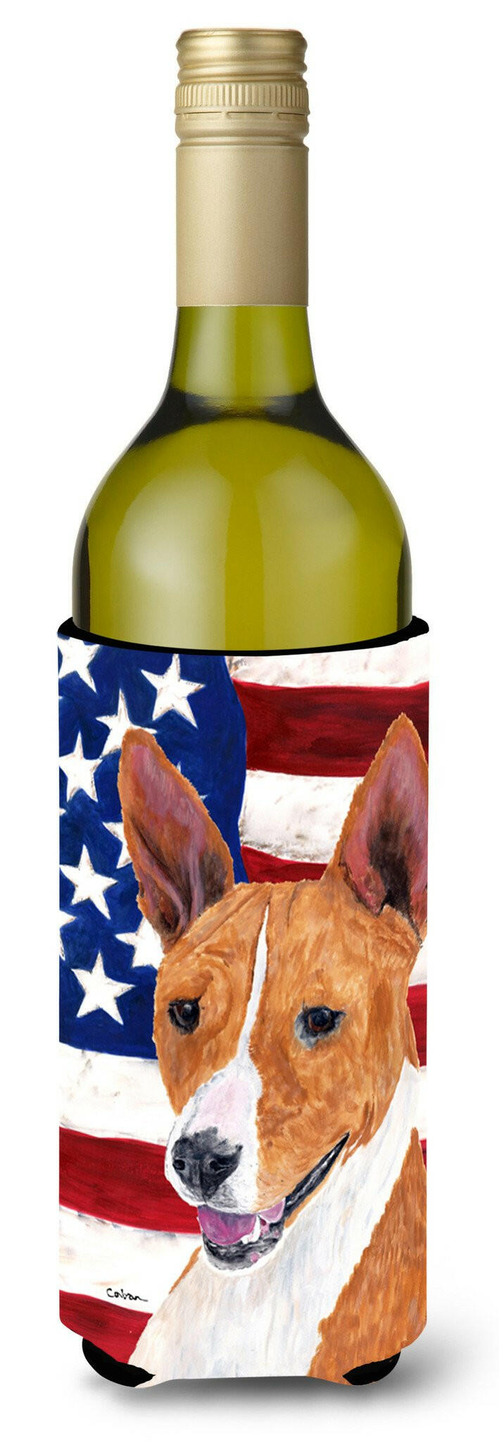 USA American Flag with Basenji Wine Bottle Beverage Insulator Beverage Insulator Hugger by Caroline&#39;s Treasures