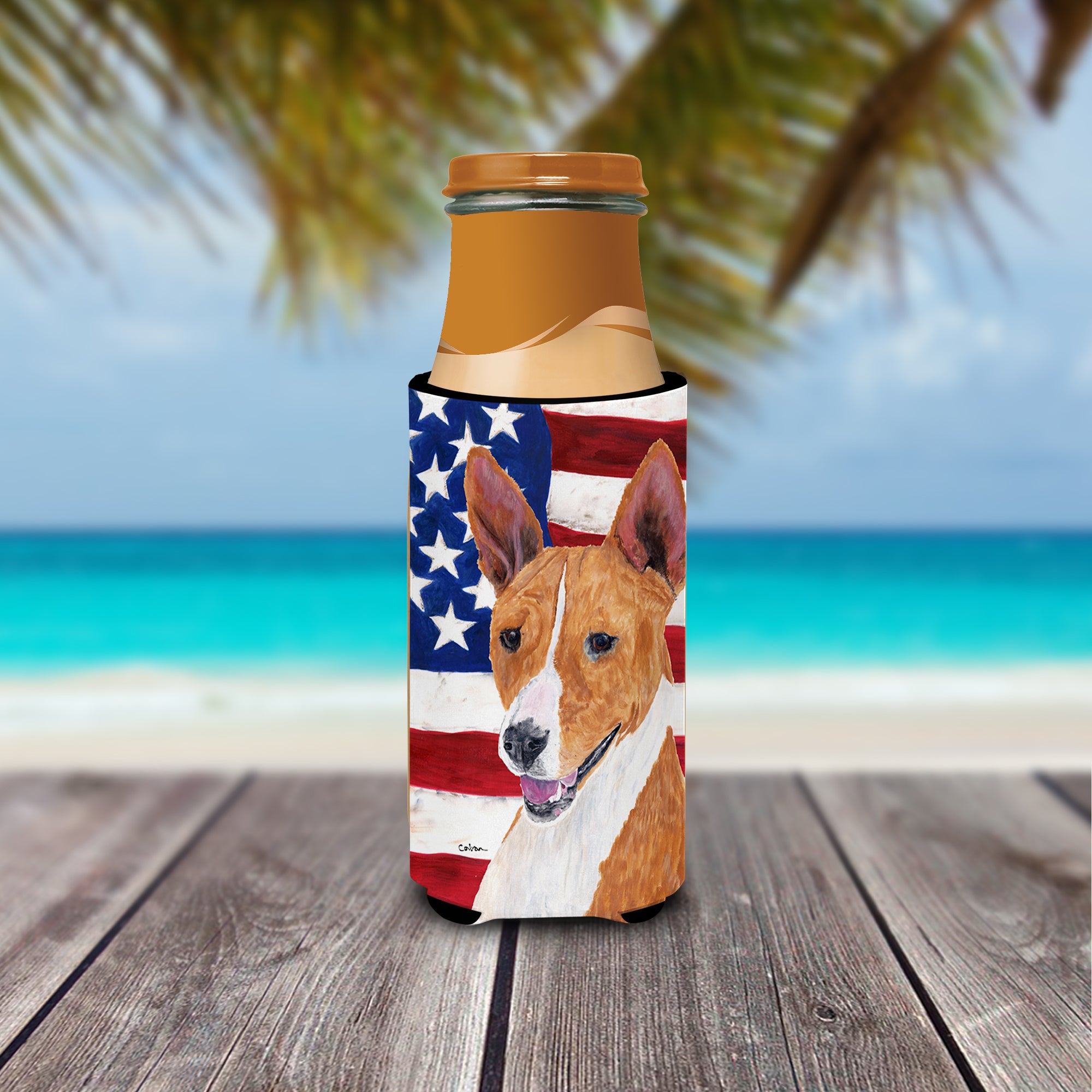 USA American Flag with Basenji Ultra Beverage Insulators for slim cans SC9033MUK