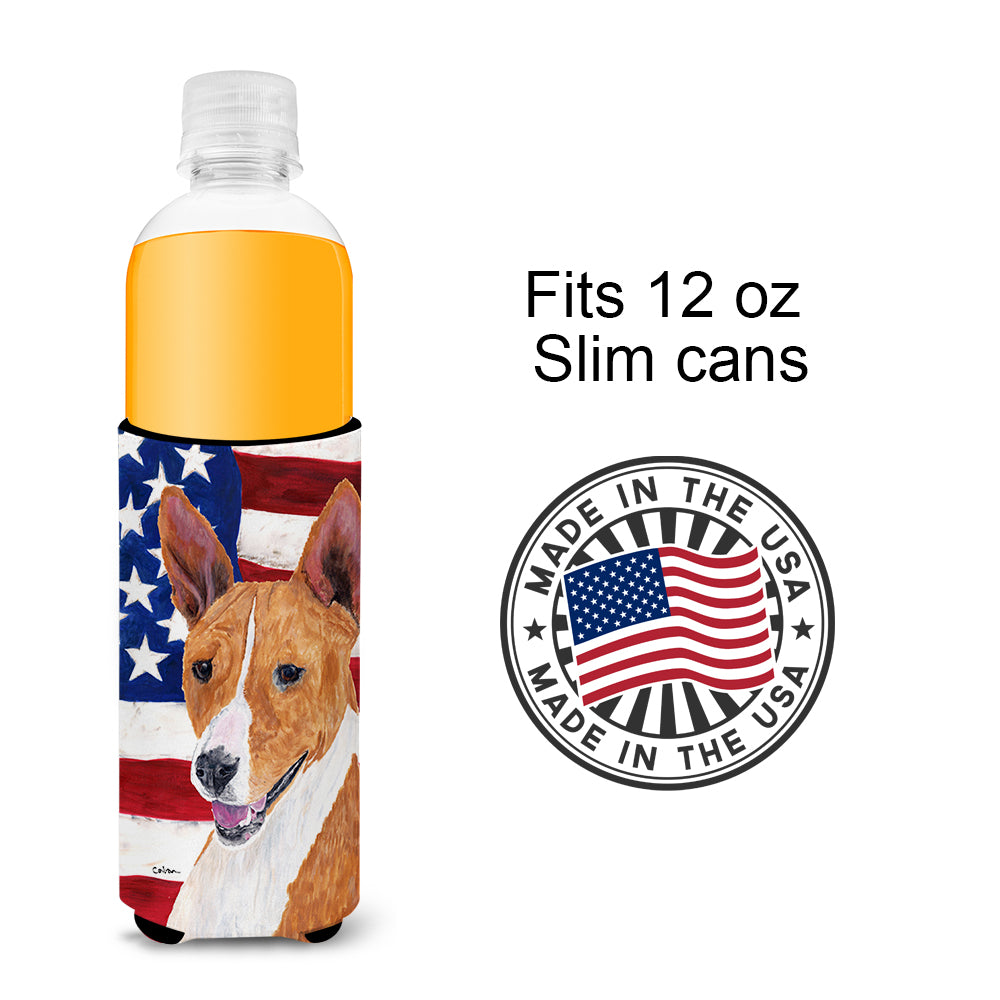 USA American Flag with Basenji Ultra Beverage Insulators for slim cans SC9033MUK.