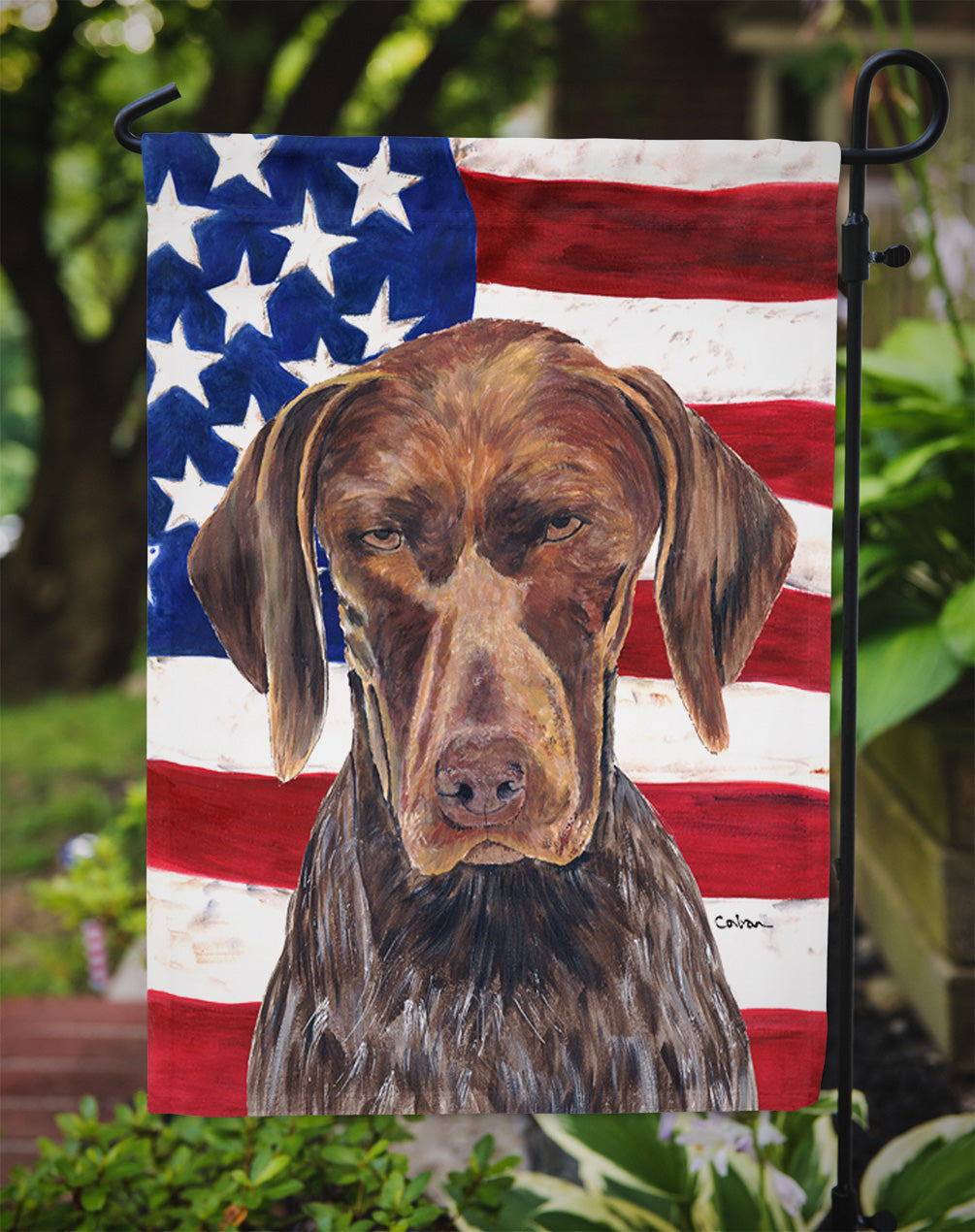 USA American Flag with German Shorthaired Pointer Flag Garden Size