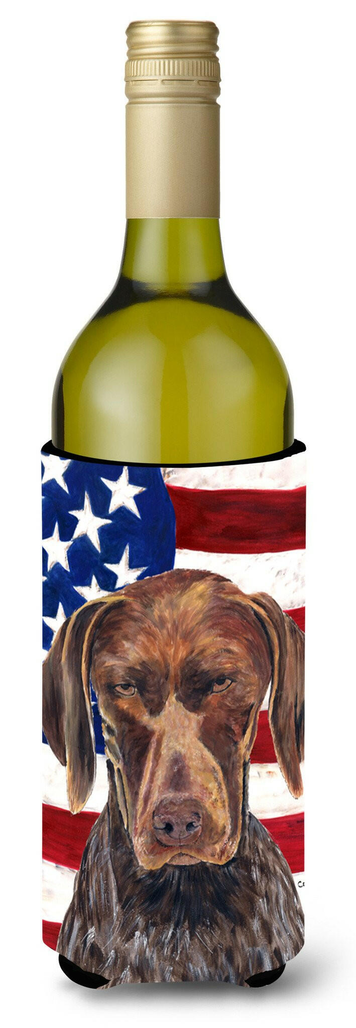 USA American Flag with German Shorthaired Pointer Wine Bottle Beverage Insulator Beverage Insulator Hugger by Caroline&#39;s Treasures