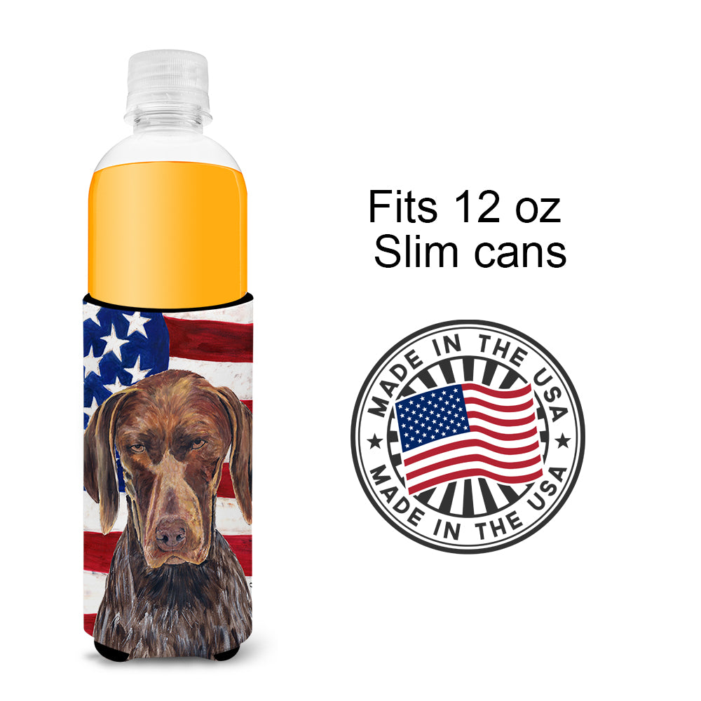 USA American Flag with German Shorthaired Pointer Ultra Beverage Insulators for slim cans SC9034MUK.
