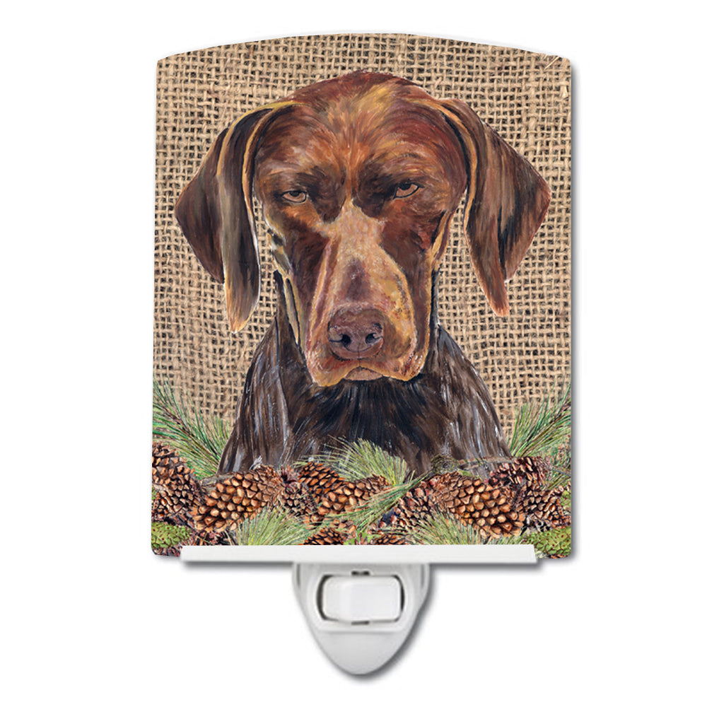 German Shorthaired Pointer Faux Burlap and Pine cones Ceramic Night Light SC9035CNL - the-store.com