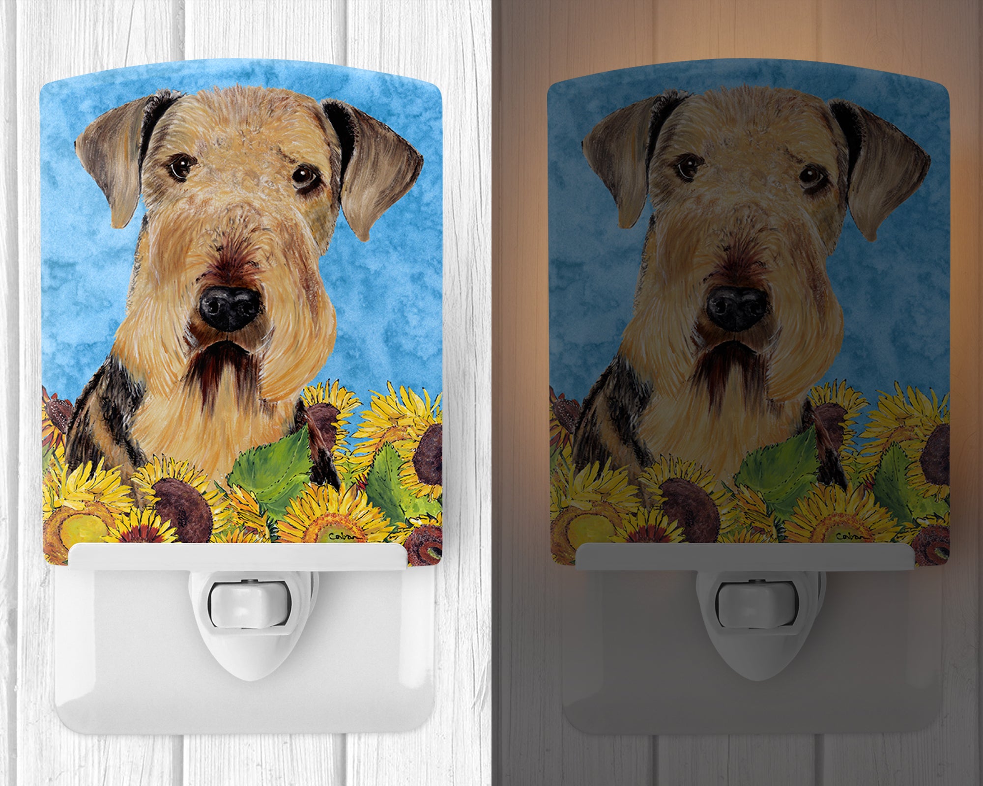 Airedale in Summer Flowers Ceramic Night Light SC9069CNL - the-store.com