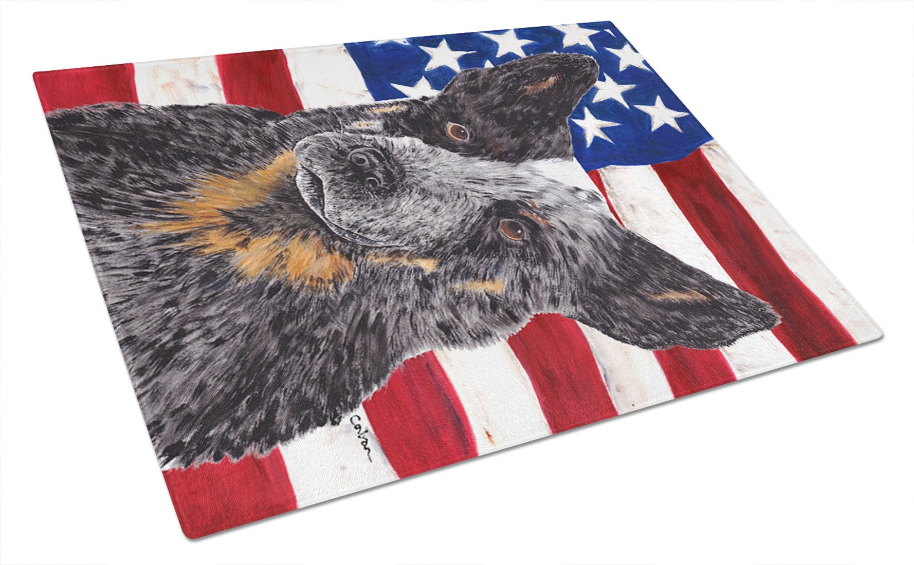 USA American Flag with Australian Cattle Dog Glass Cutting Board Large by Caroline's Treasures