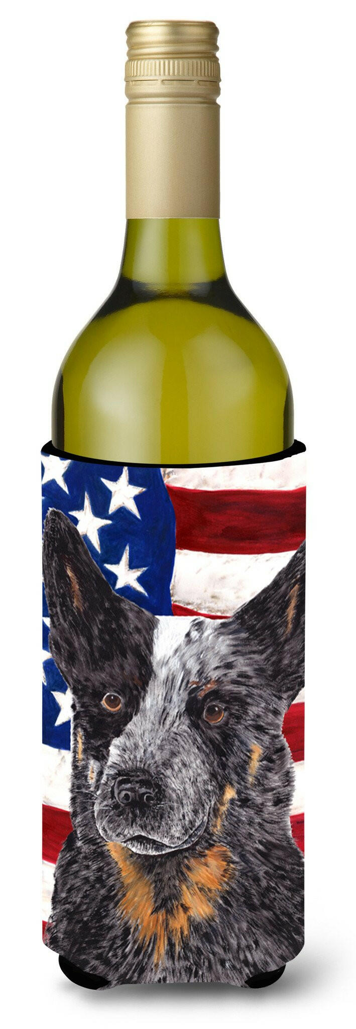 USA American Flag with Australian Cattle Dog Wine Bottle Beverage Insulator Beverage Insulator Hugger by Caroline's Treasures