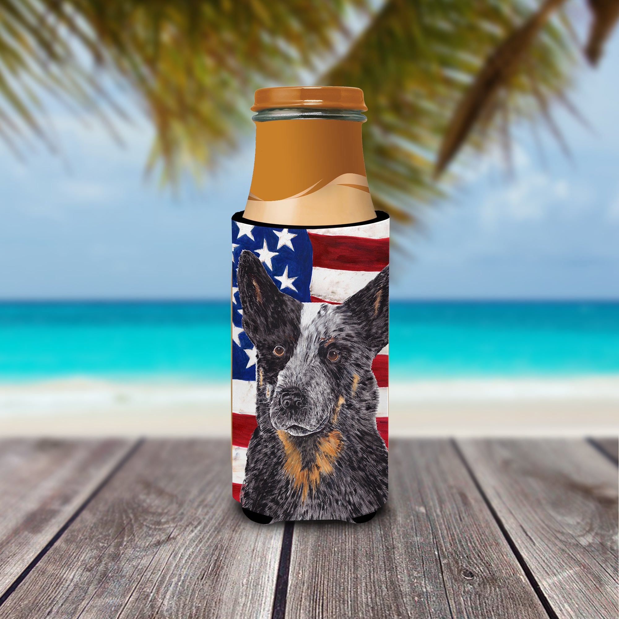 USA American Flag with Australian Cattle Dog Ultra Beverage Insulators for slim cans SC9109MUK.