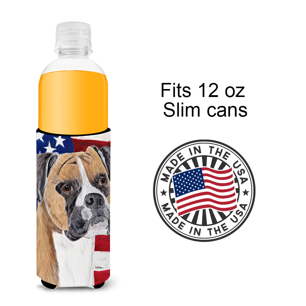 USA American Flag with Boxer Ultra Beverage Insulators for slim cans SC9113MUK.
