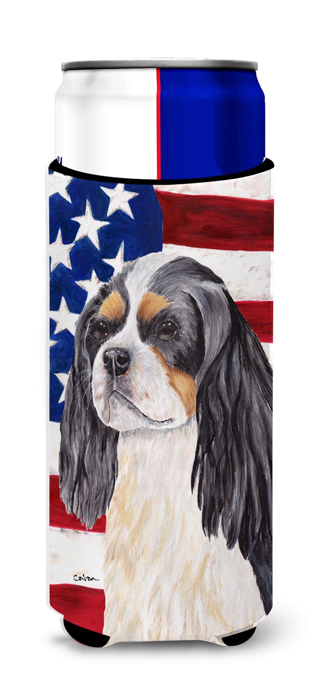 USA American Flag with Cavalier Spaniel Ultra Beverage Insulators for slim cans SC9114MUK.