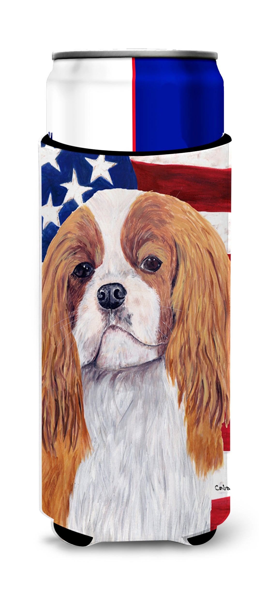 USA American Flag with Cavalier Spaniel Ultra Beverage Insulators for slim cans SC9115MUK.