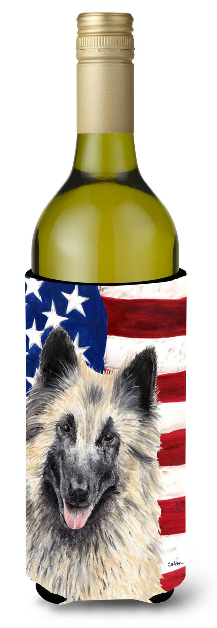USA American Flag with Belgian Tervuren Wine Bottle Beverage Insulator Beverage Insulator Hugger by Caroline&#39;s Treasures
