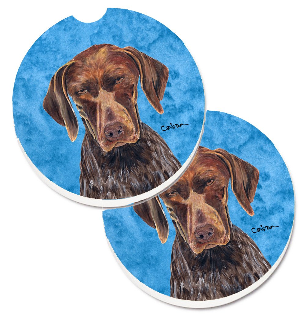 Blue German Shorthaired Pointer Set of 2 Cup Holder Car Coasters SC9117BUCARC by Caroline&#39;s Treasures