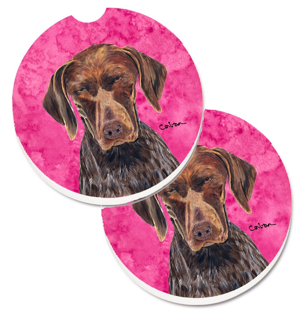 Pink German Shorthaired Pointer Set of 2 Cup Holder Car Coasters SC9117PKCARC by Caroline&#39;s Treasures