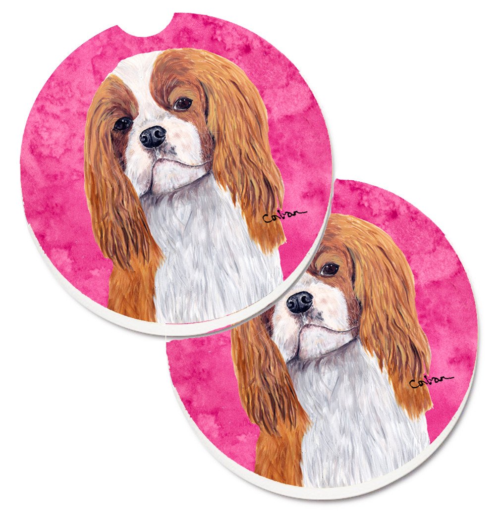 Pink Cavalier Spaniel Set of 2 Cup Holder Car Coasters SC9118PKCARC by Caroline&#39;s Treasures