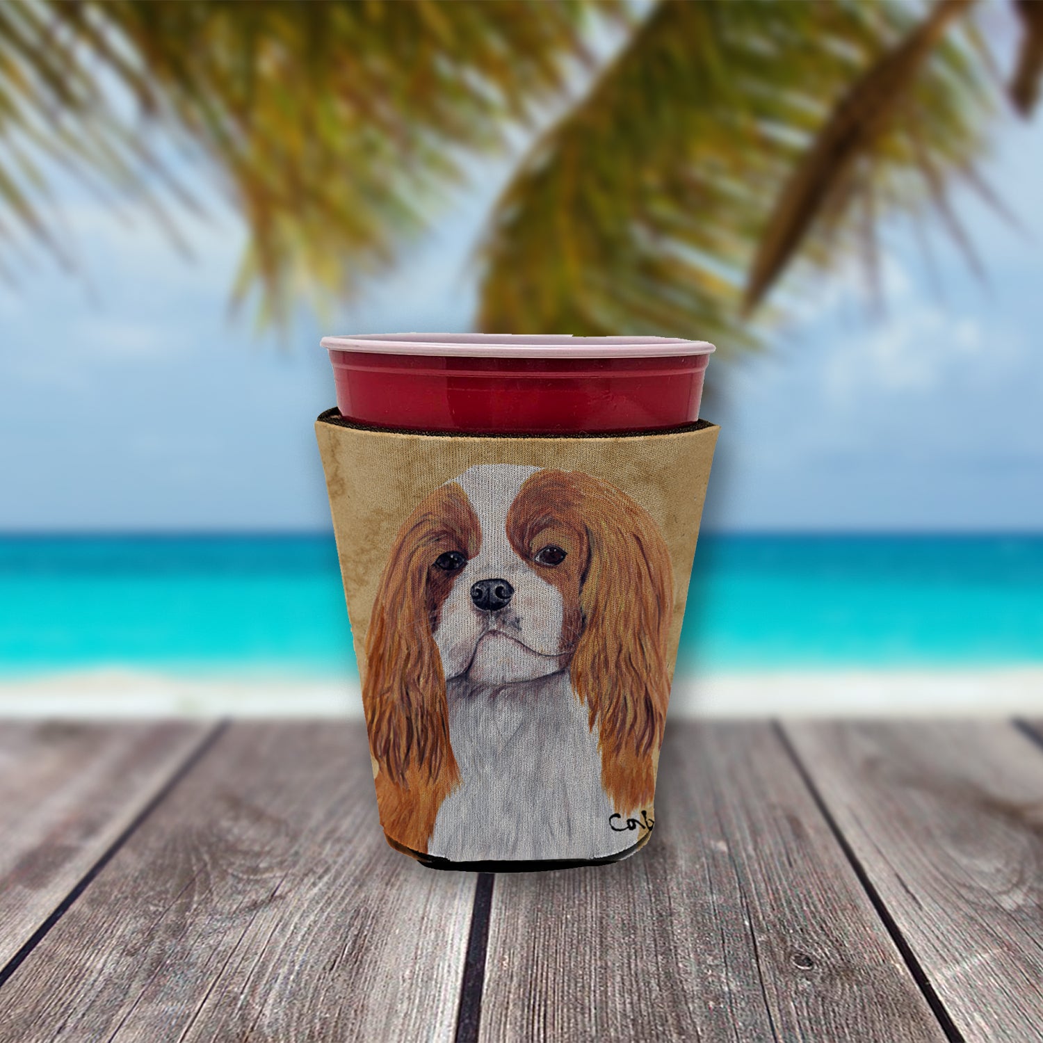 Cavalier Spaniel Red Solo Cup Beverage Isolator Hugger