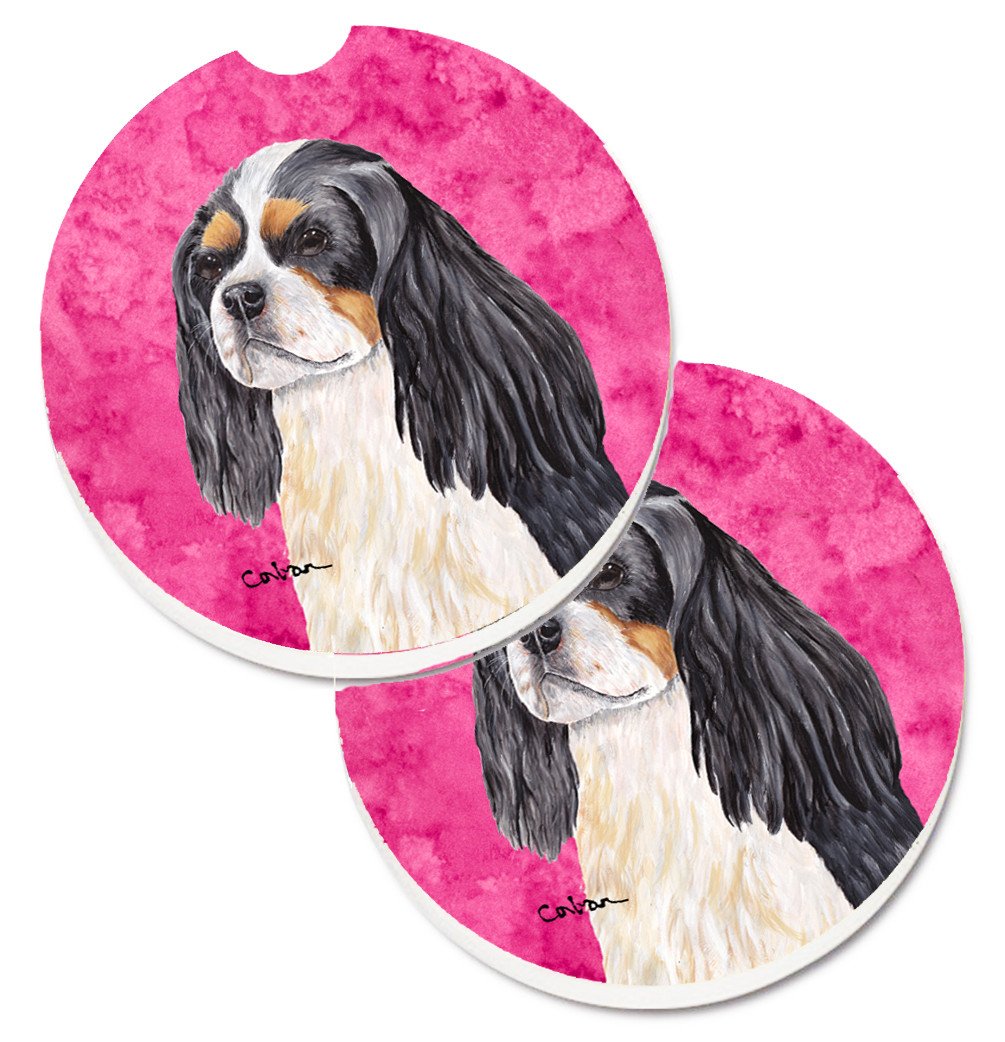 Pink Cavalier Spaniel Set of 2 Cup Holder Car Coasters SC9120PKCARC by Caroline&#39;s Treasures
