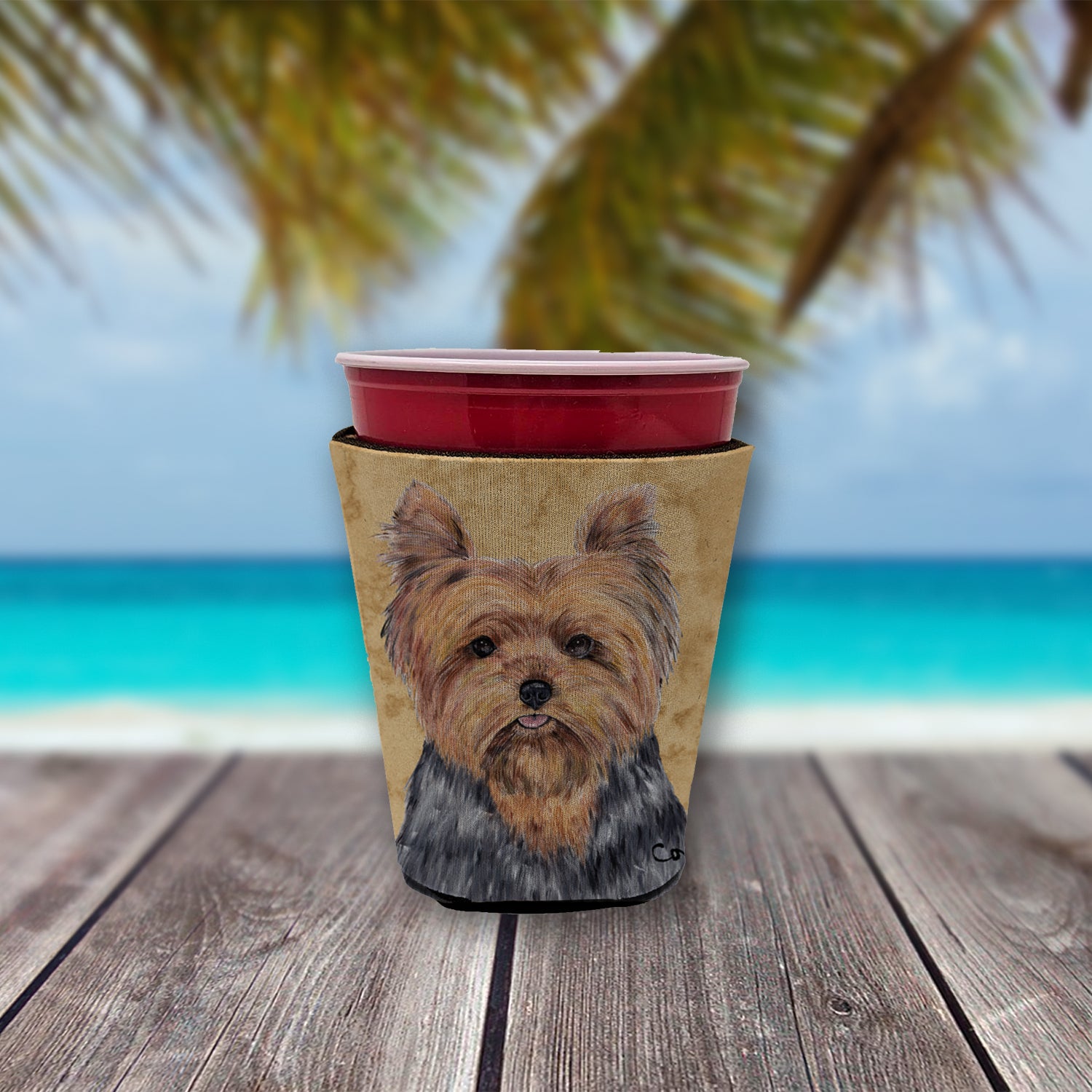 Yorkie Red Cup Beverage Insulator Hugger  the-store.com.