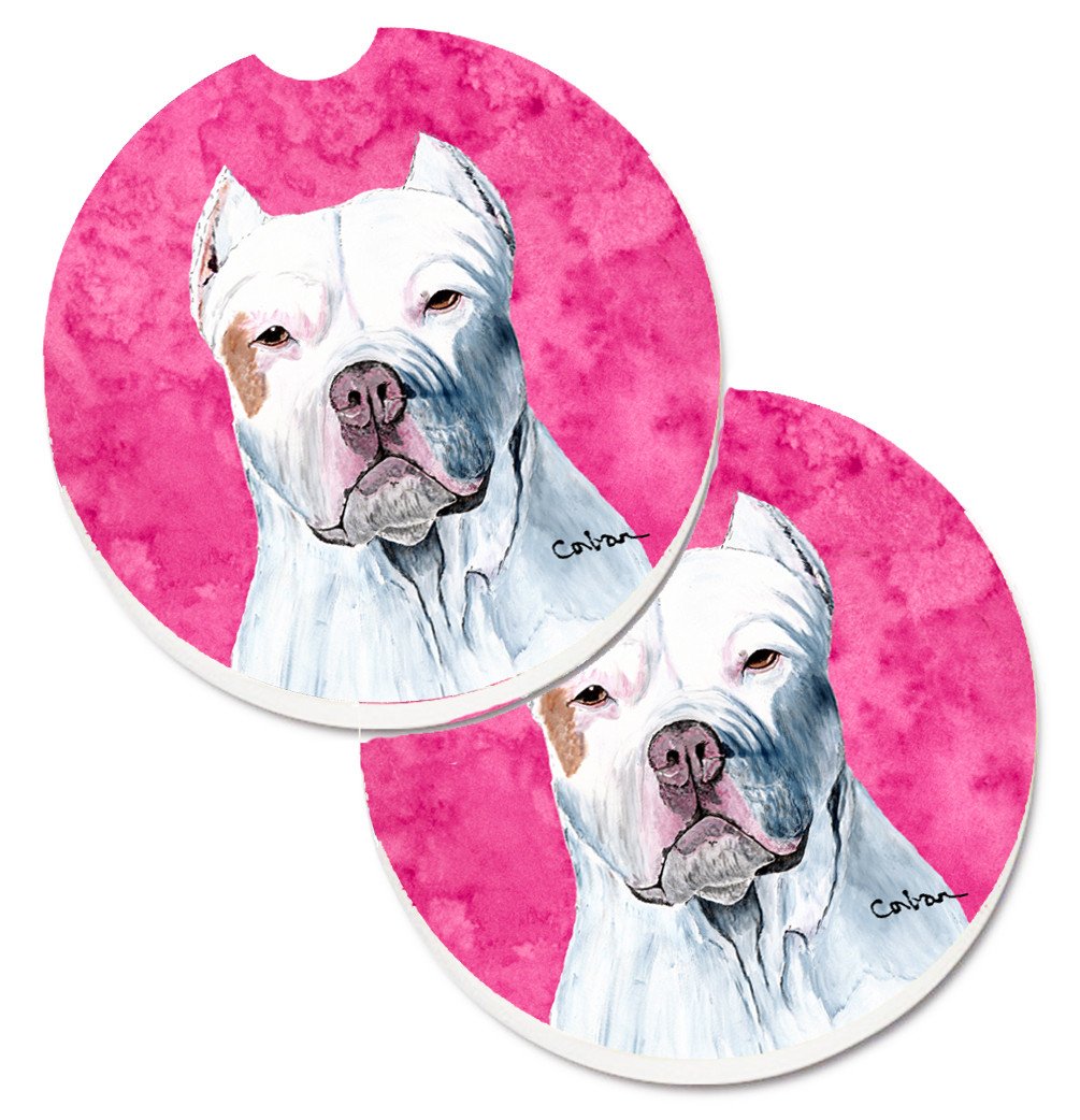 Pink Pit Bull Set of 2 Cup Holder Car Coasters SC9130PKCARC by Caroline's Treasures