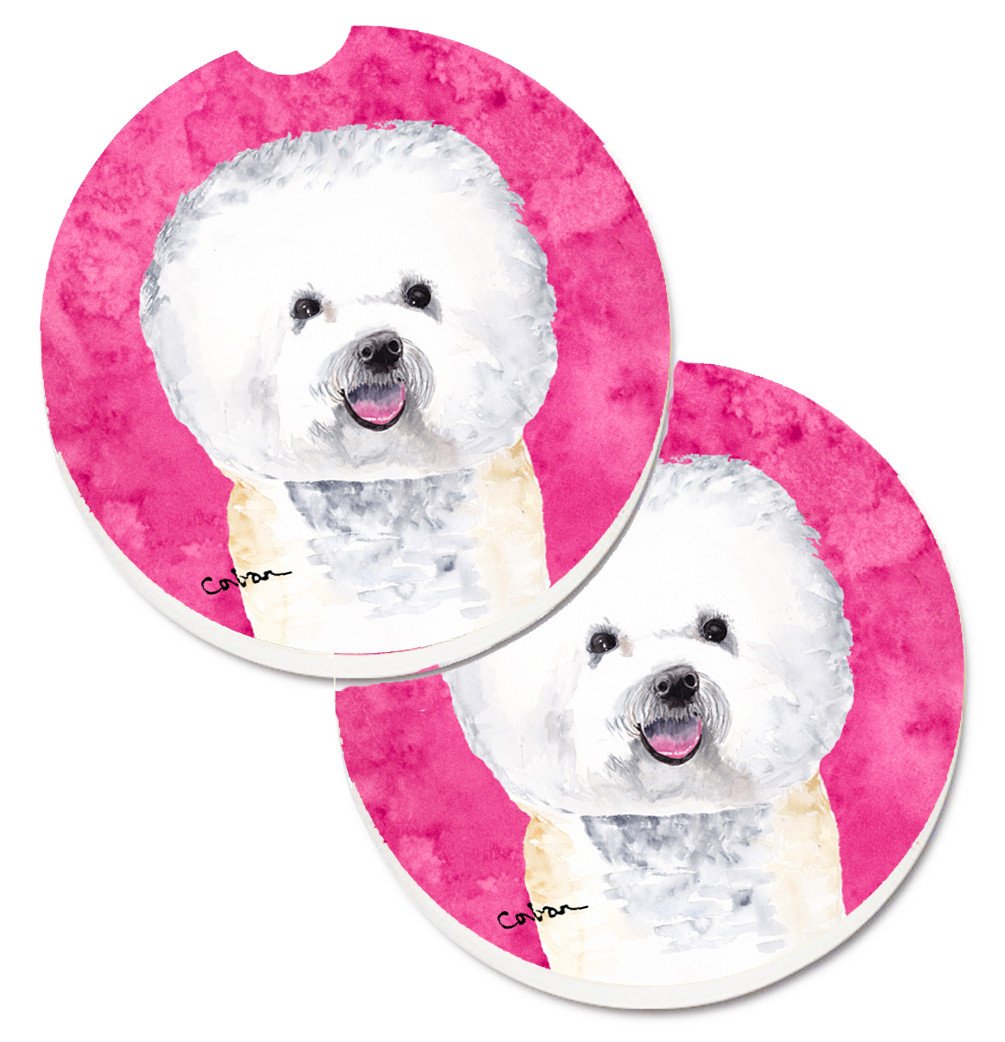 Pink Bichon Frise Set of 2 Cup Holder Car Coasters SC9135PKCARC by Caroline&#39;s Treasures