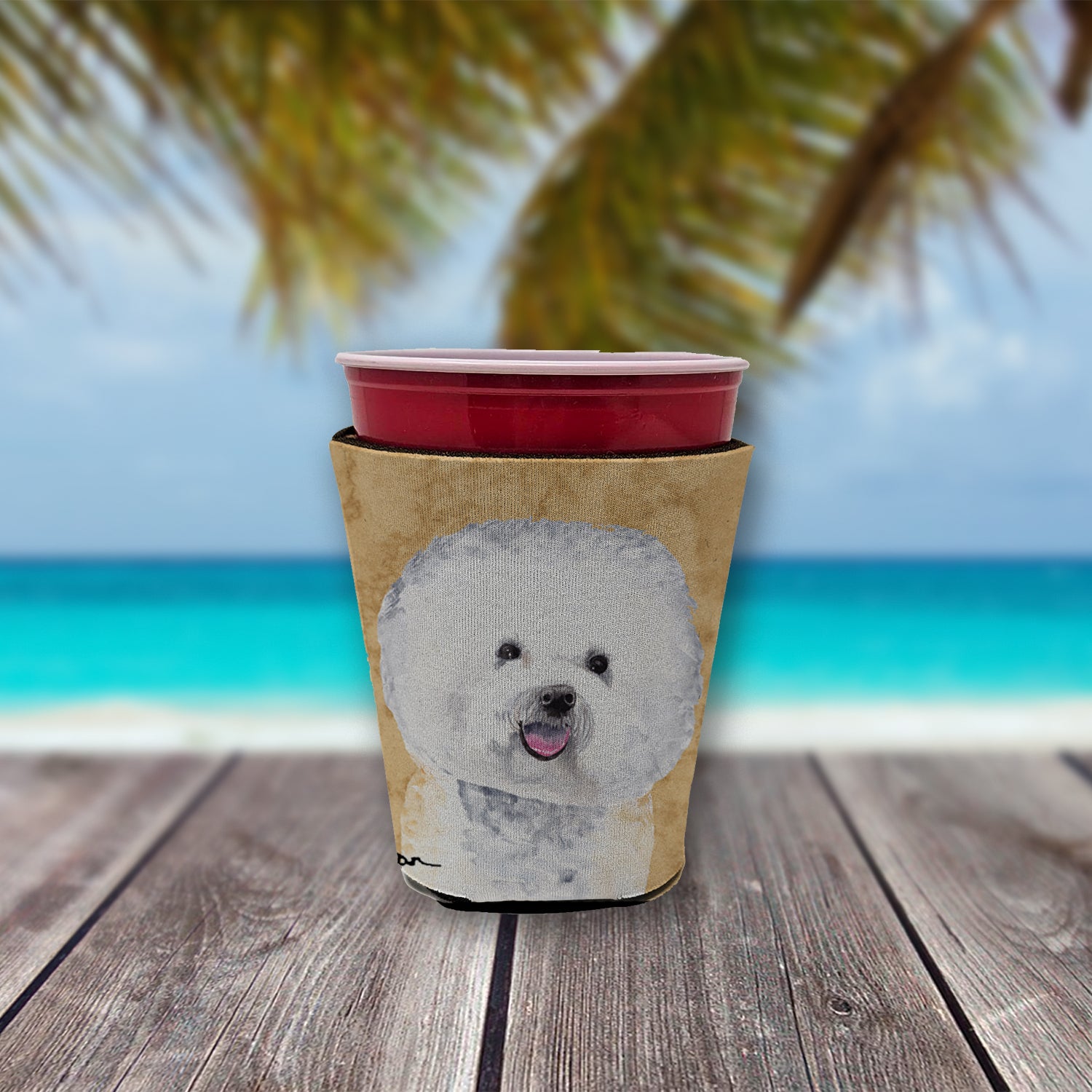Bichon Frise Red Solo Cup Beverage Isolator Hugger