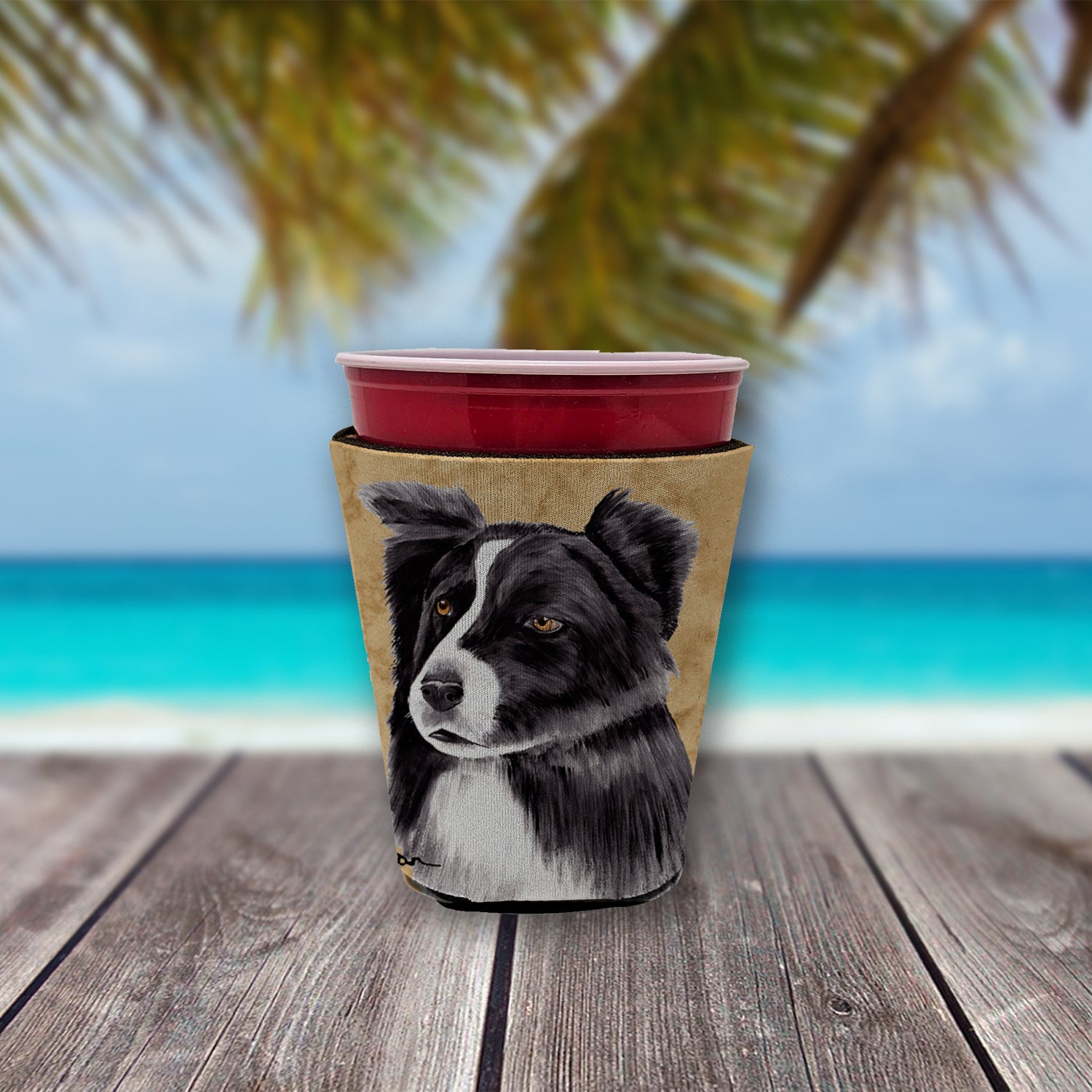 Border Collie Red Cup Beverage Insulator Hugger  the-store.com.
