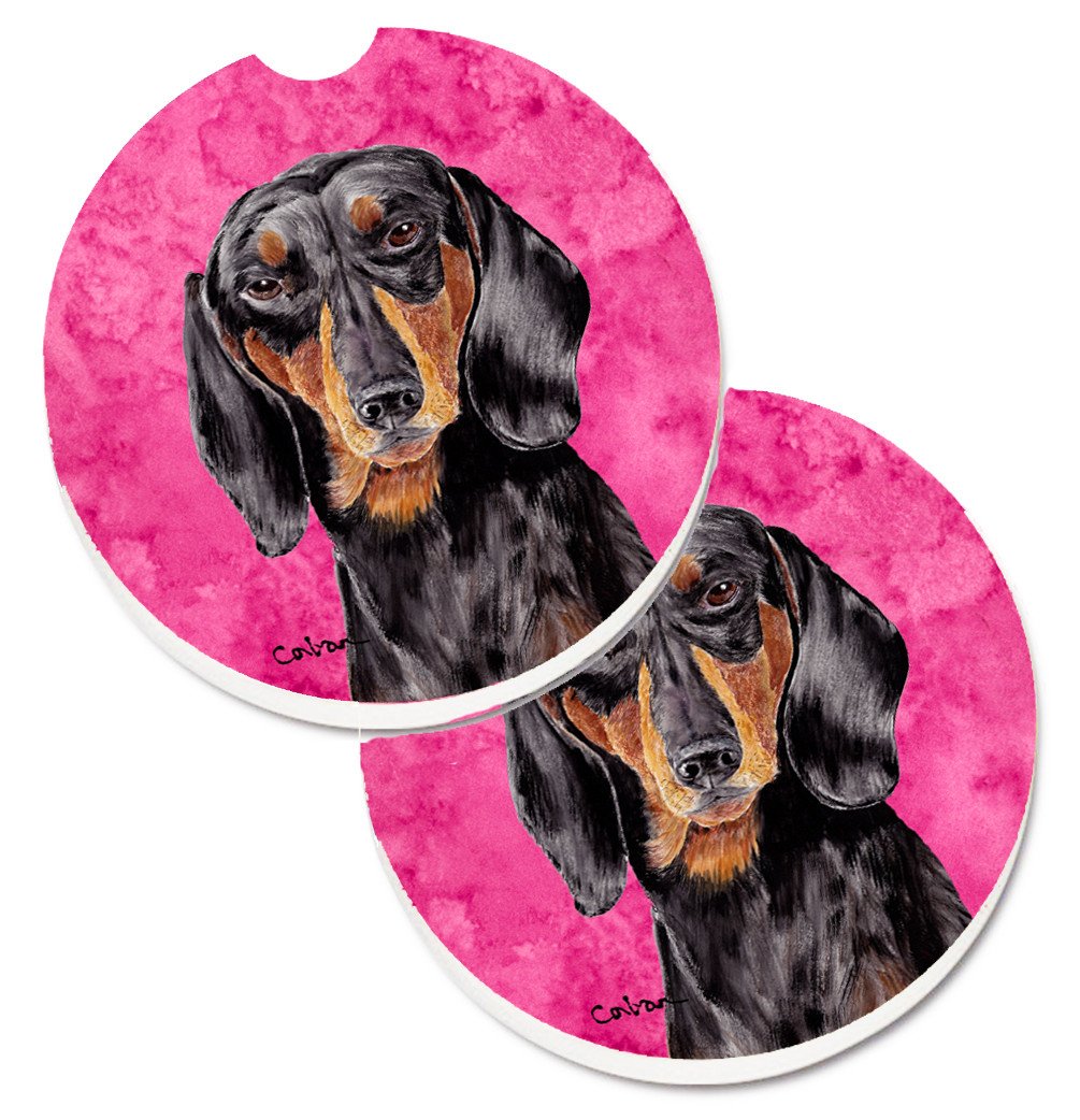 Pink Dachshund Set of 2 Cup Holder Car Coasters SC9139PKCARC by Caroline&#39;s Treasures