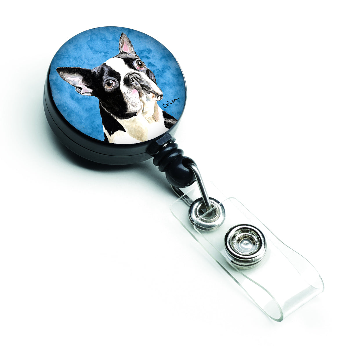 Boston Terrier Retractable Badge Reel or ID Holder with Clip.