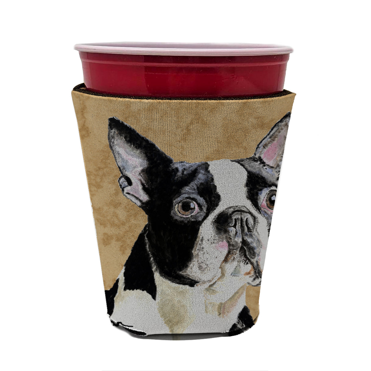 Boston Terrier Red Cup Beverage Insulator Hugger