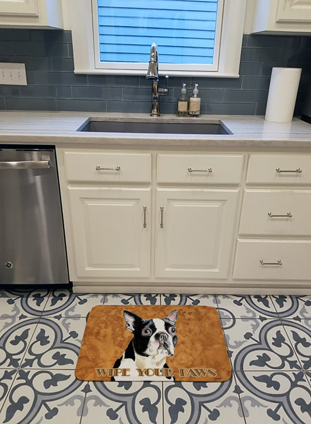 Boston Terrier Wipe your Paws Machine Washable Memory Foam Mat SC9140RUG - the-store.com