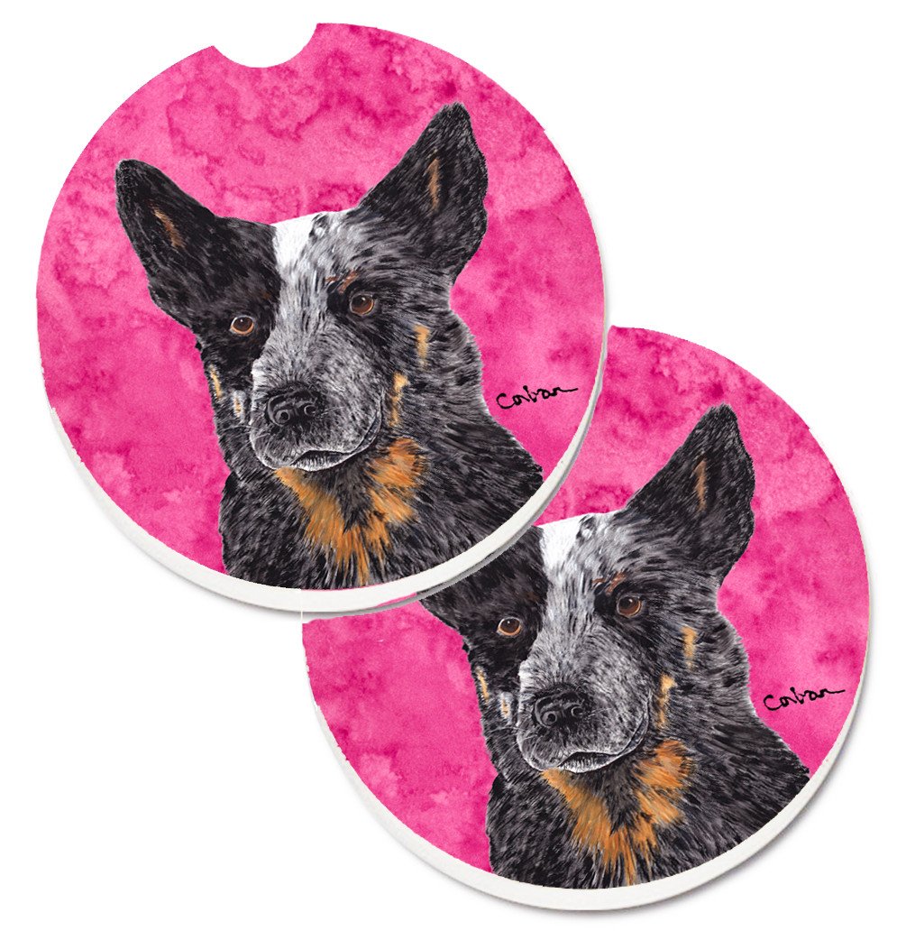 Pink Australian Cattle Dog Set of 2 Cup Holder Car Coasters SC9141PKCARC by Caroline&#39;s Treasures