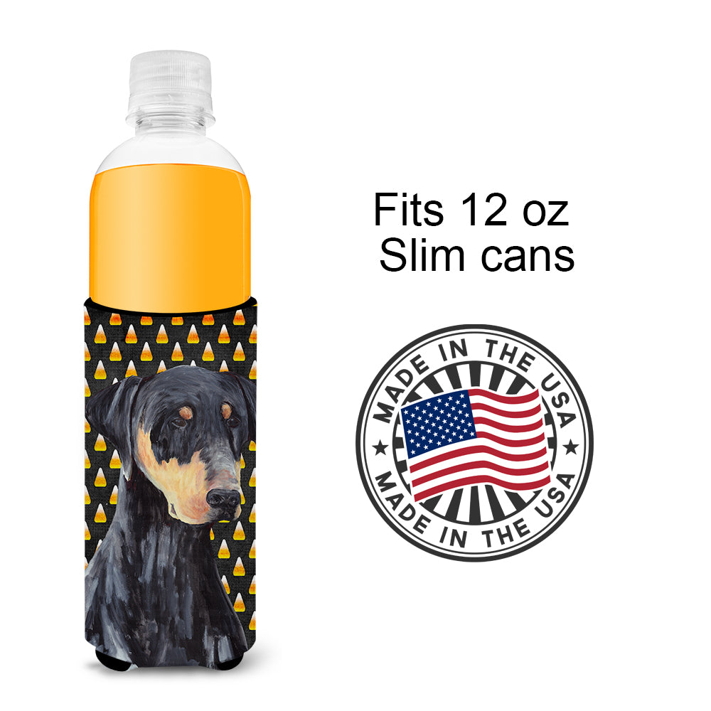 Doberman Natural Ears Candy Corn Halloween Portrait Ultra Beverage Insulators for slim cans SC9148MUK.