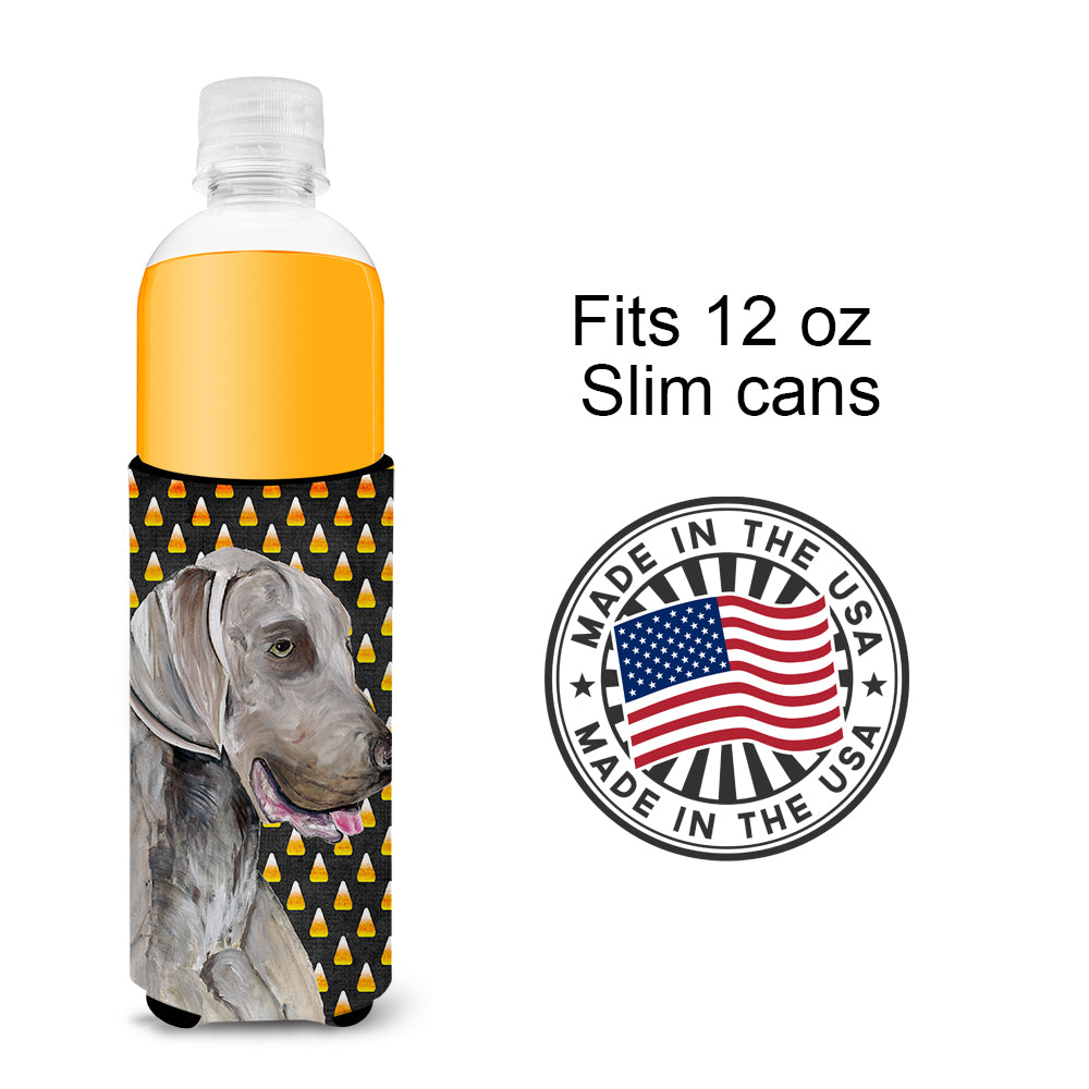 Weimaraner Candy Corn Halloween Portrait Ultra Beverage Insulators for slim cans SC9170MUK.