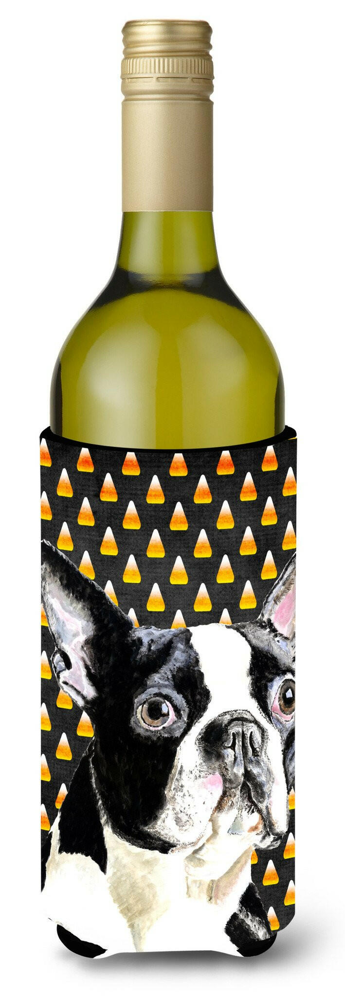 Boston Terrier Candy Corn Halloween Portrait Wine Bottle Beverage Insulator Beverage Insulator Hugger by Caroline&#39;s Treasures