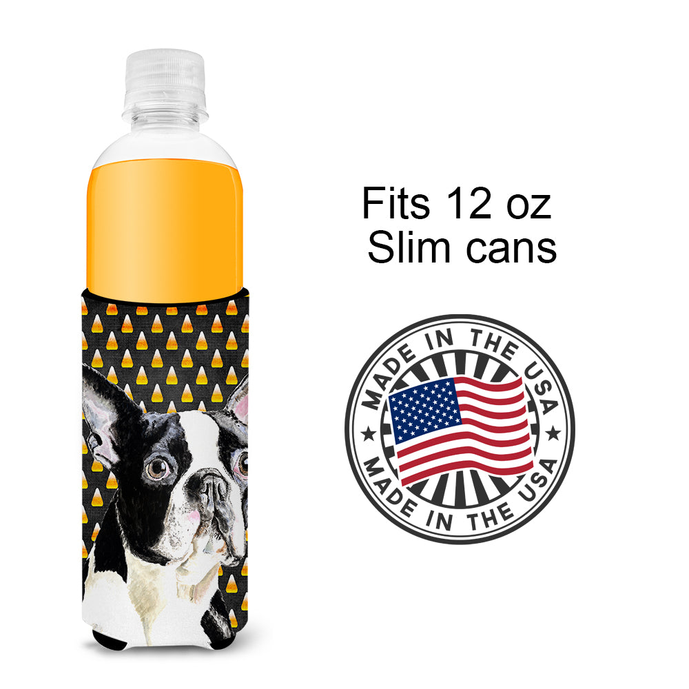 Boston Terrier Candy Corn Halloween Portrait Ultra Beverage Insulators for slim cans SC9171MUK.