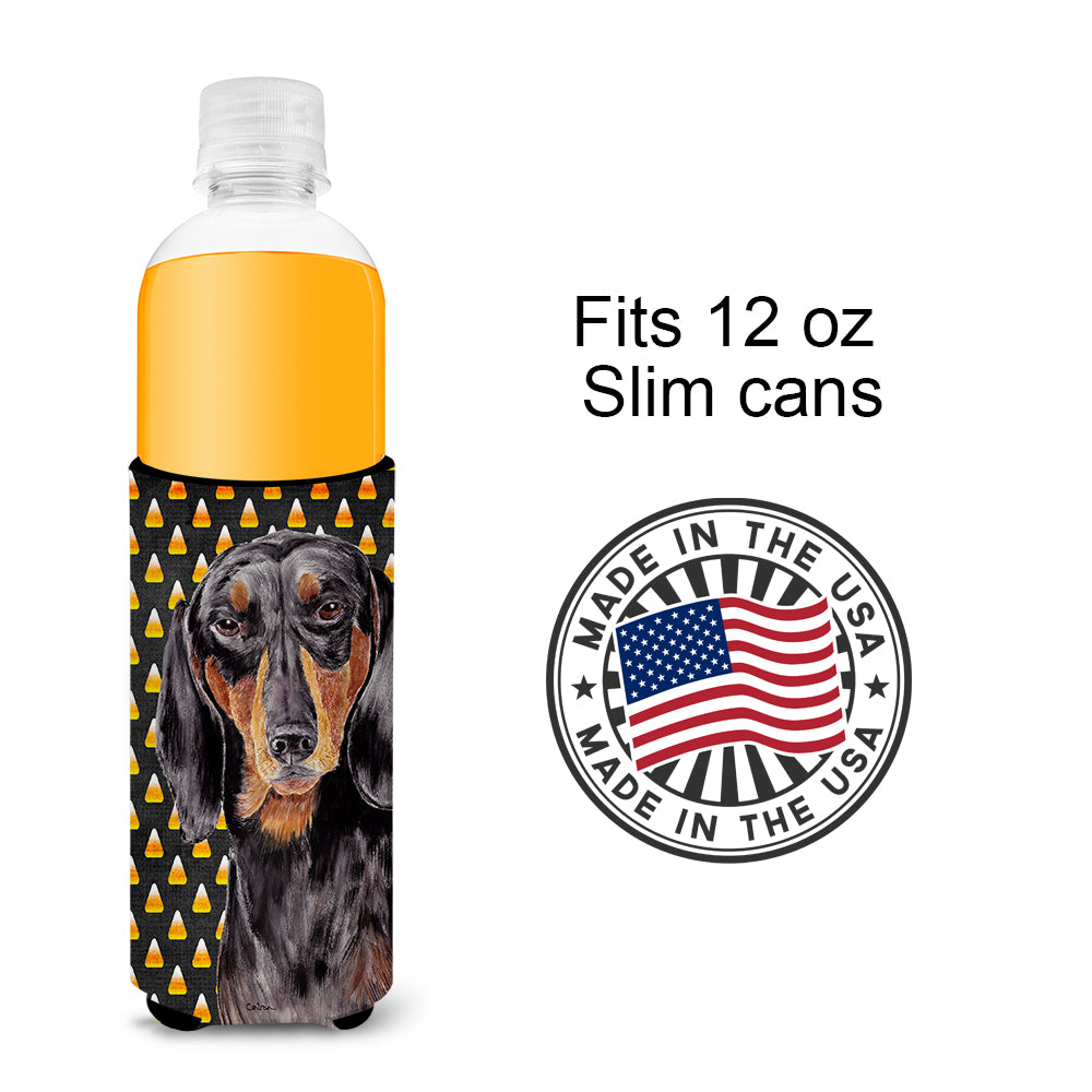 Dachshund Candy Corn Halloween Portrait Ultra Beverage Insulators for slim cans SC9174MUK.