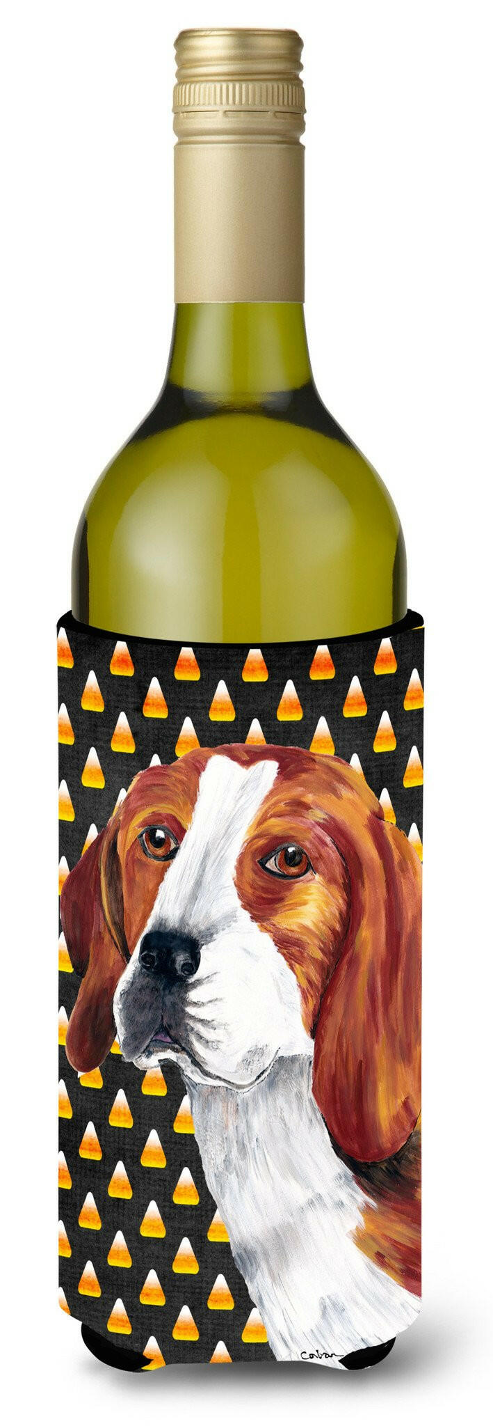Beagle Candy Corn Halloween Portrait Wine Bottle Beverage Insulator Beverage Insulator Hugger by Caroline&#39;s Treasures