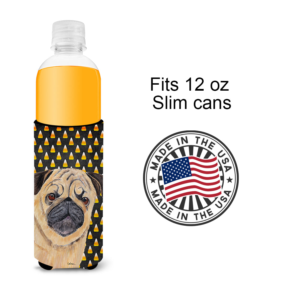 Pug Candy Corn Halloween Portrait Ultra Beverage Insulators for slim cans SC9181MUK.