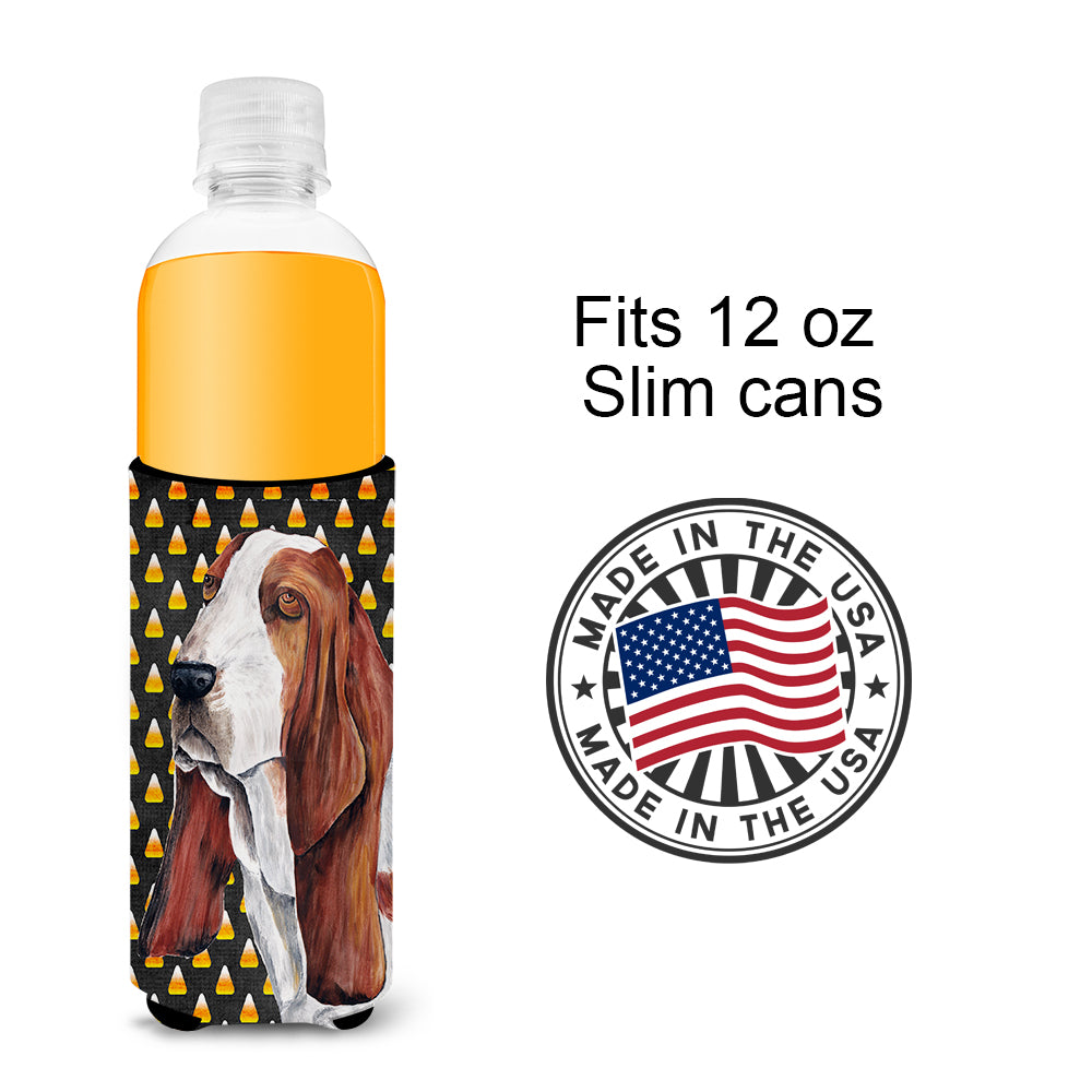 Basset Hound Candy Corn Halloween Portrait Ultra Beverage Insulators for slim cans SC9182MUK.