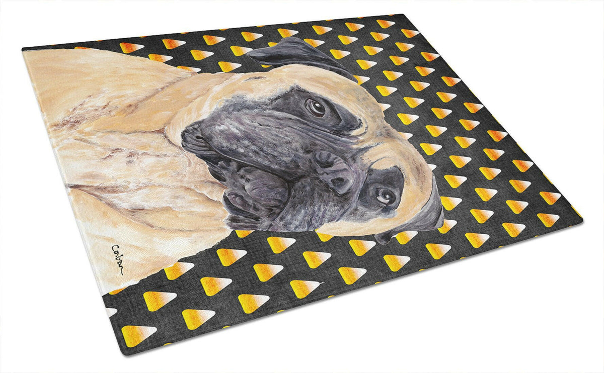 Mastiff Candy Corn Halloween Portrait Glass Cutting Board Large by Caroline&#39;s Treasures