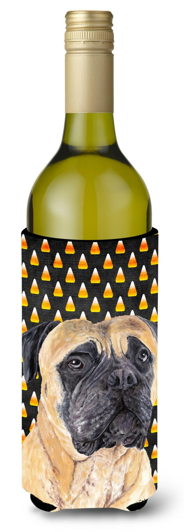 Mastiff Candy Corn Halloween Portrait Wine Bottle Beverage Insulator Beverage Insulator Hugger by Caroline's Treasures