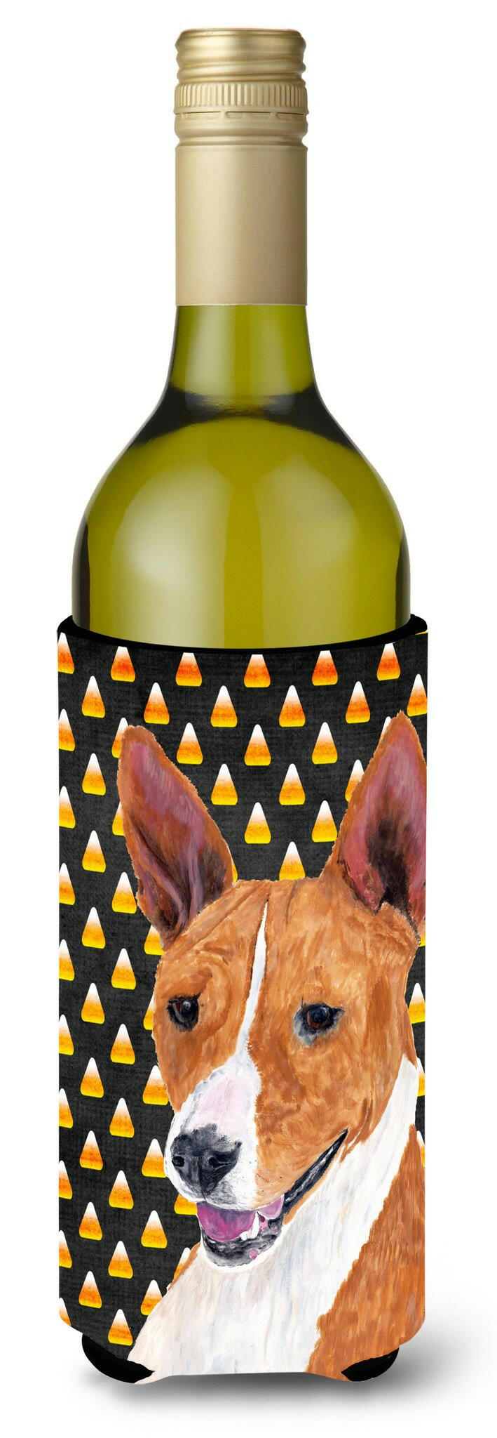 Basenji Candy Corn Halloween Portrait Wine Bottle Beverage Insulator Beverage Insulator Hugger by Caroline&#39;s Treasures