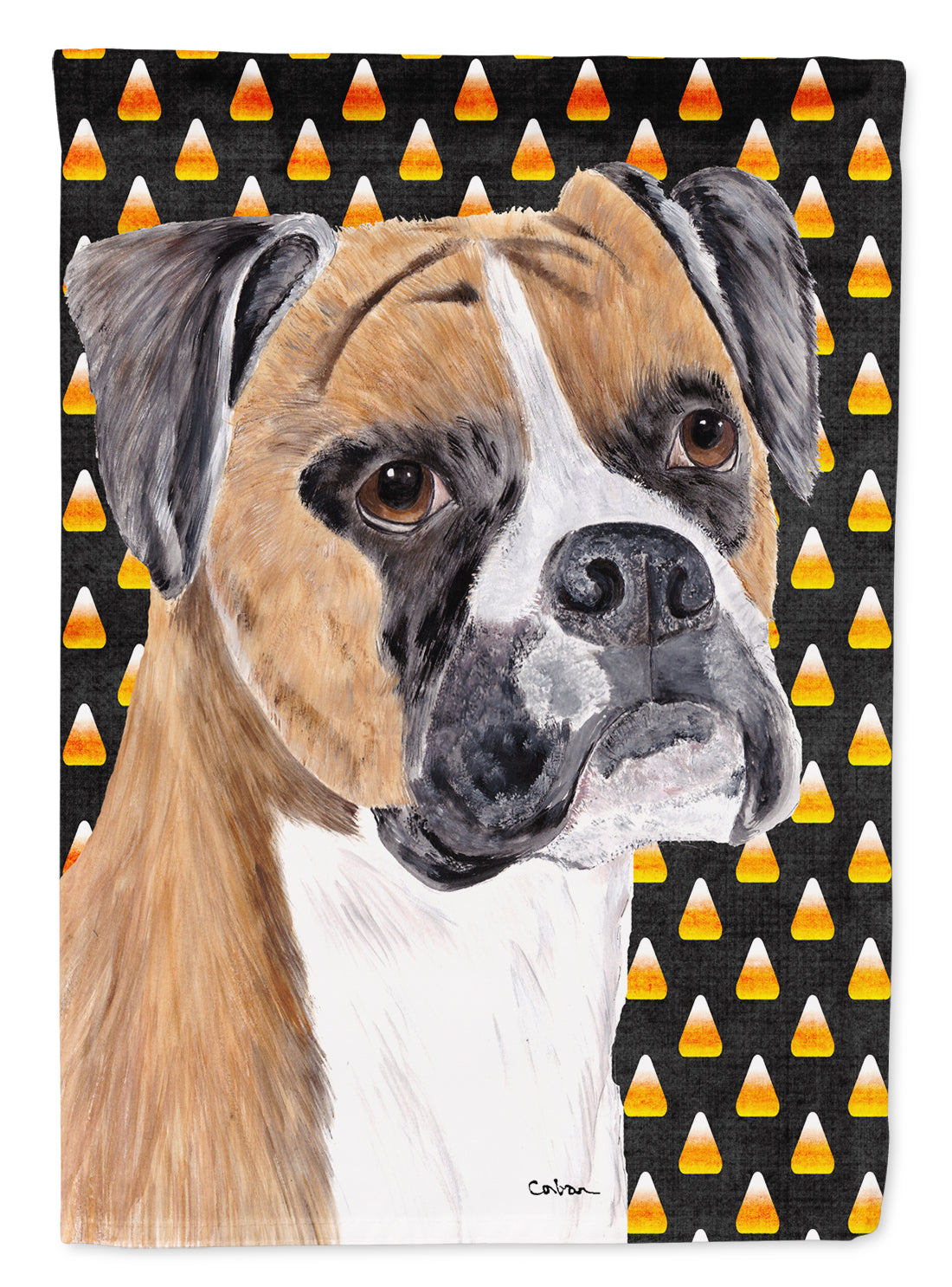 Boxer Fawn Uncropped Ears Candy Corn Halloween Portrait Flag Canvas House Size  the-store.com.
