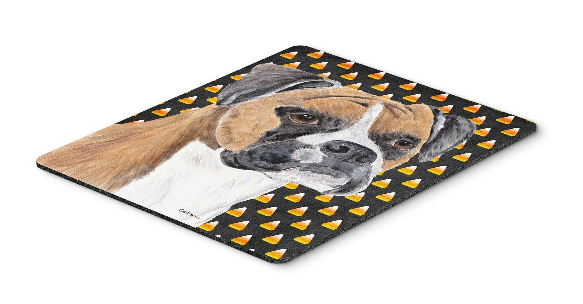 Boxer Fawn Uncropped Ears Candy Corn Halloween Mouse Pad, Hot Pad or Trivet by Caroline's Treasures