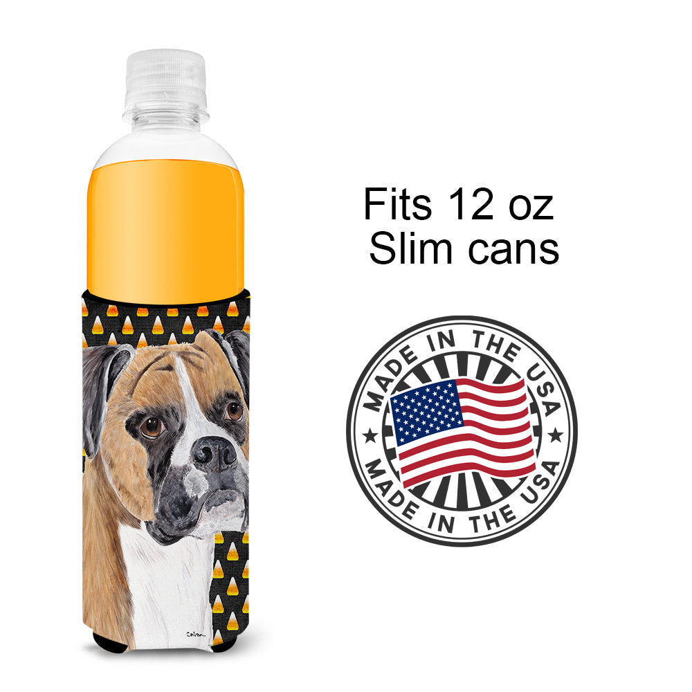 Boxer Fawn Uncropped Ears Candy Corn Halloween Portrait Ultra Beverage Insulators for slim cans SC9191MUK.