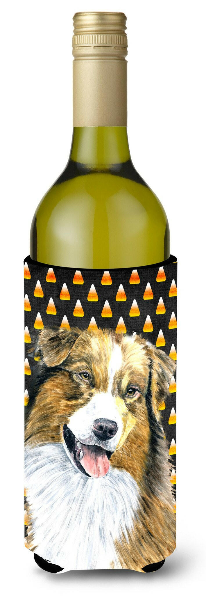 Australian Shepherd Candy Corn Halloween Wine Bottle Beverage Insulator Beverage Insulator Hugger by Caroline&#39;s Treasures