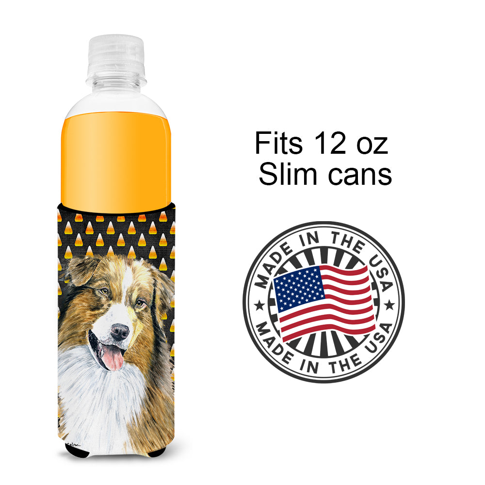 Australian Shepherd Candy Corn Halloween Portrait Ultra Beverage Insulators for slim cans SC9195MUK.