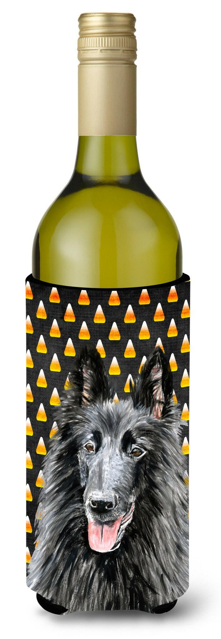 Belgian Sheepdog Candy Corn Halloween Portrait Wine Bottle Beverage Insulator Beverage Insulator Hugger by Caroline&#39;s Treasures